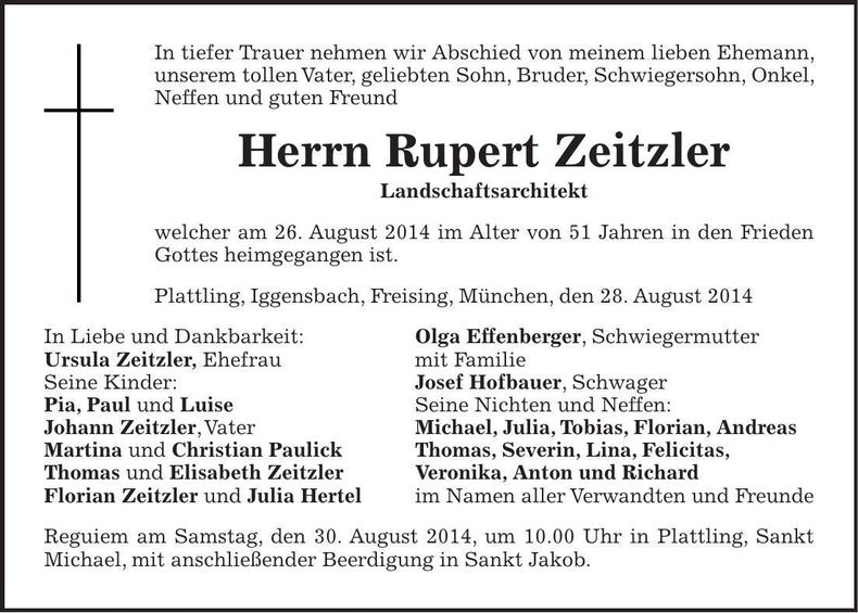 Traueranzeige Rupert Zeitzler