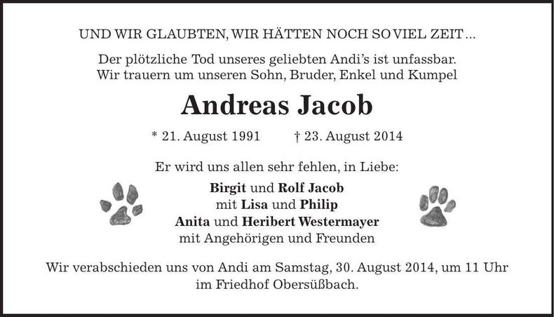 Traueranzeige Andreas Jacob