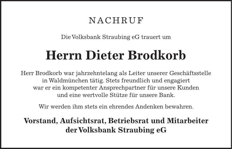 Traueranzeige Dieter Brodkorb