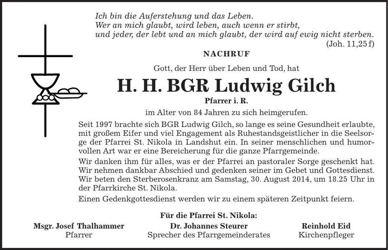 Traueranzeige Ludwig Gilch
