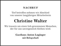 Traueranzeige Christine Walter