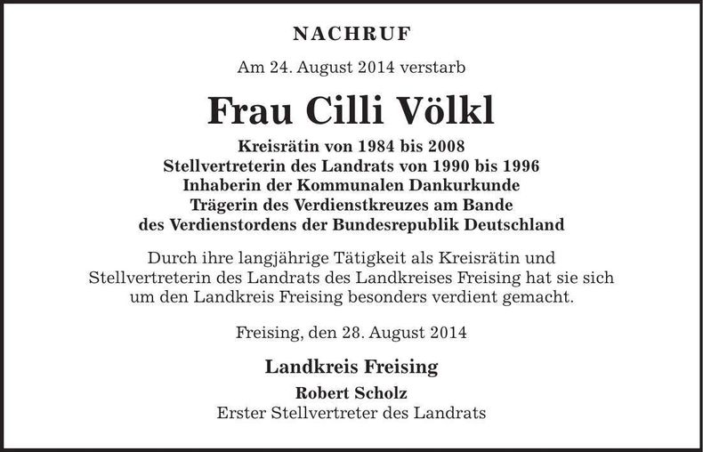 Traueranzeige Cilli Völkl
