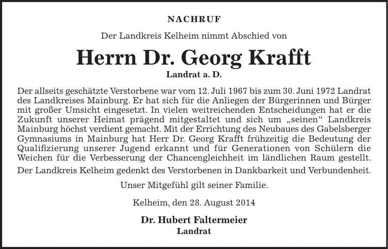 Traueranzeige Georg Krafft