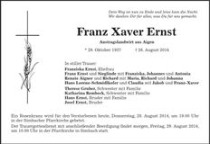 Traueranzeige Franz Xaver Ernst