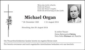 Traueranzeige Michael Organ