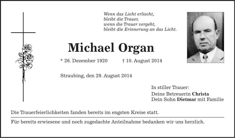 Traueranzeige Michael Organ