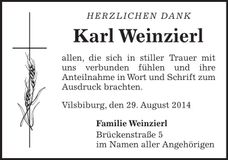 Traueranzeige Karl Weinzierl