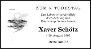 Traueranzeige Xaver Schötz
