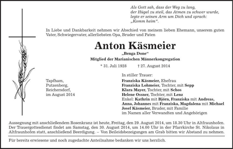 Traueranzeige Anton Käsmeier