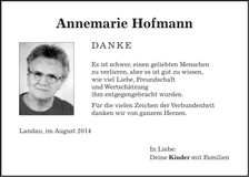 Traueranzeige Annemarie Hofmann