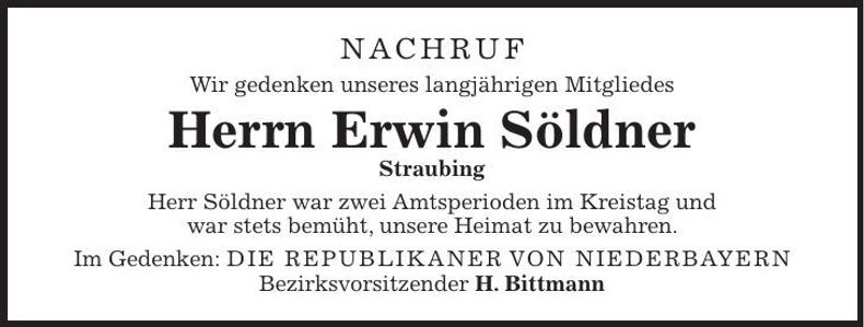 Traueranzeige Erwin Söldner