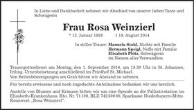 Traueranzeige Rosa Weinzierl