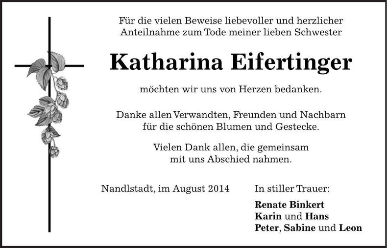 Traueranzeige Katharina Eifertinger