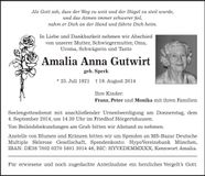 Traueranzeige Amalia Anna Gutwirt