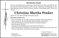 Traueranzeige Christina Martha Penker