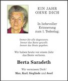 Traueranzeige Berta Saradeth