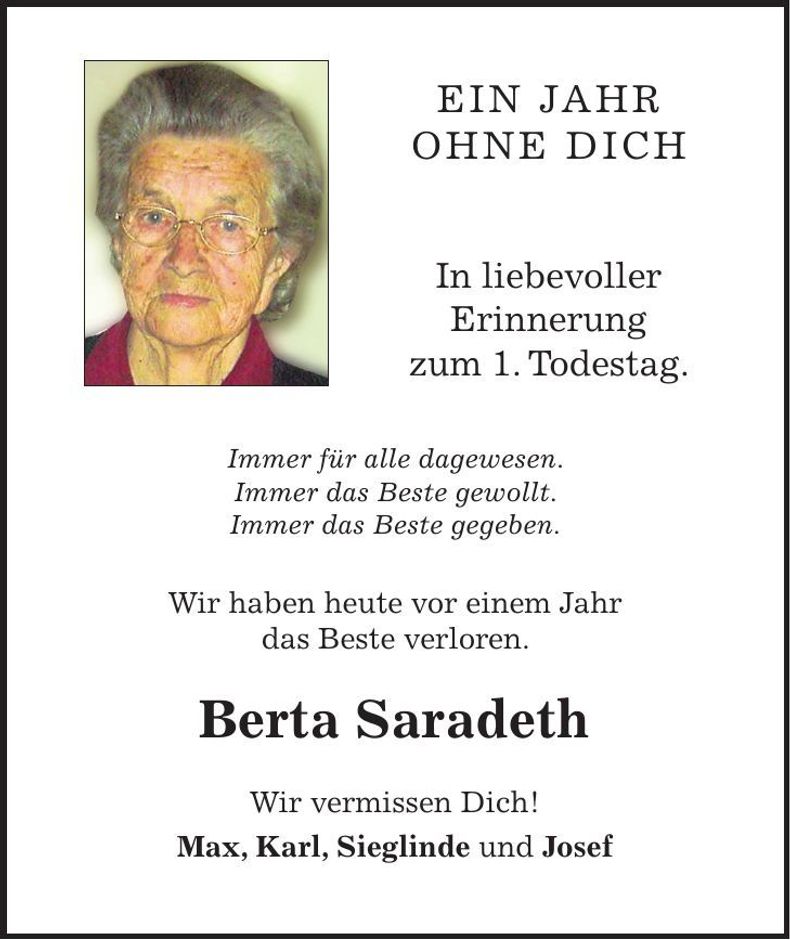 Traueranzeige Berta Saradeth