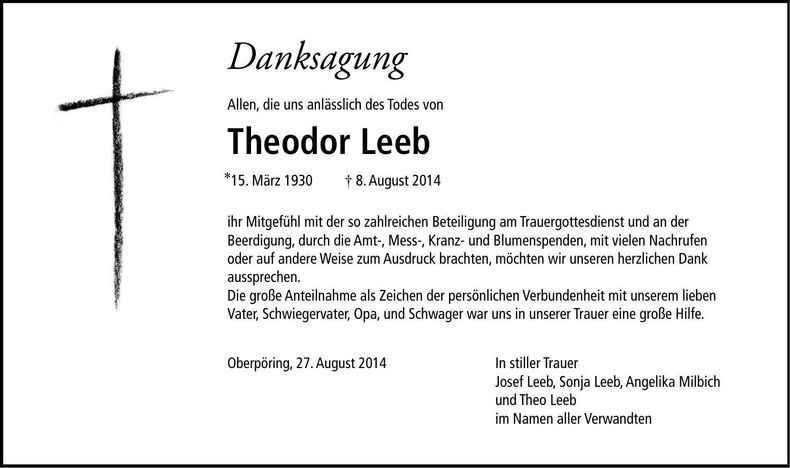 Traueranzeige Theodor Leeb
