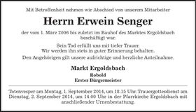 Traueranzeige Erwein Senger