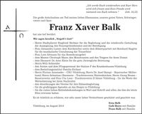 Traueranzeige Franz Xaver Balk