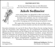 Traueranzeige Jakob Sedlmeier