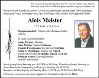 Traueranzeige Alois Meister