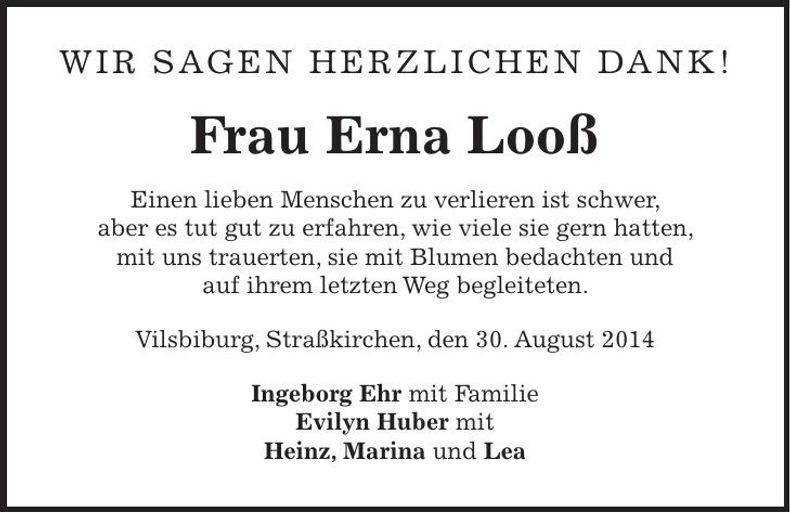 Traueranzeige Erna Looß