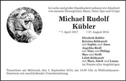 Traueranzeige Michael Rudolf Kübler