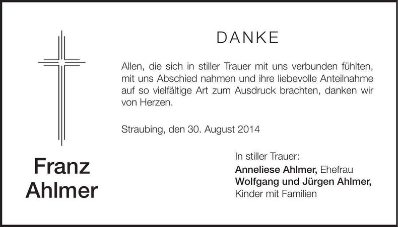 Traueranzeige Franz Ahlmer