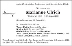 Traueranzeige Marianne Ulrich