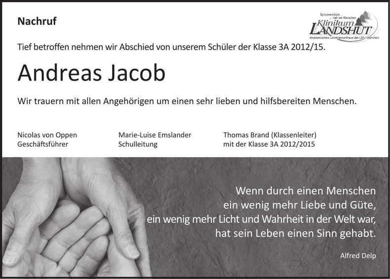 Traueranzeige Andreas Jacob