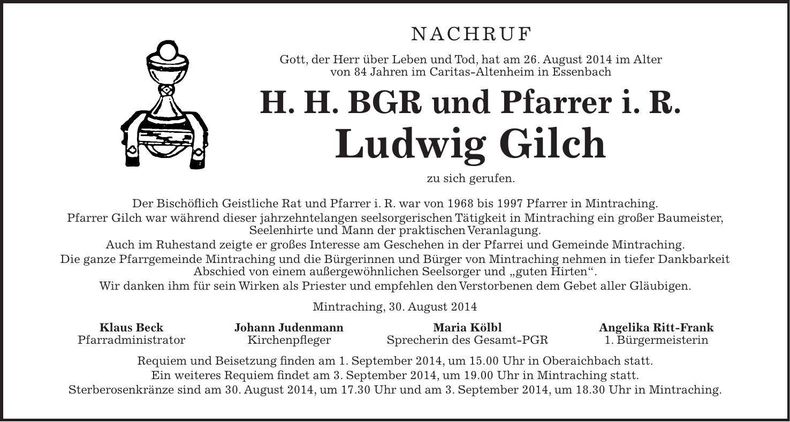 Traueranzeige Ludwig Gilch