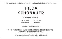 Traueranzeige Hilda Schönauer