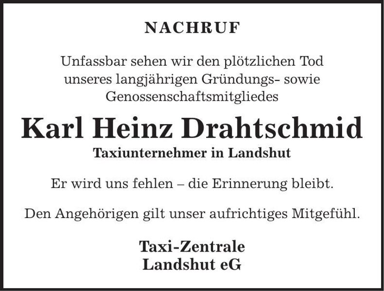 Traueranzeige Karl Heinz Drahtschmid