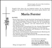 Traueranzeige Maria Forster
