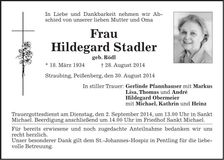 Traueranzeige Hildegard Stadler