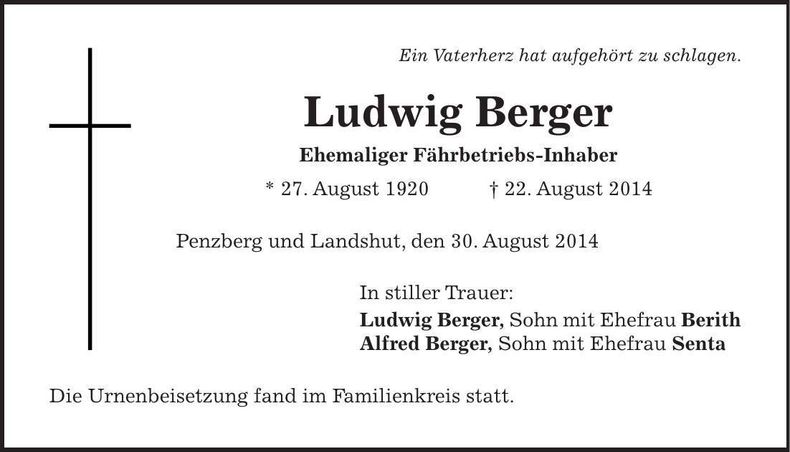 Traueranzeige Ludwig Berger