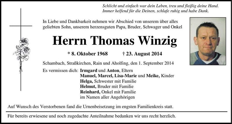 Traueranzeige Thomas Winzig