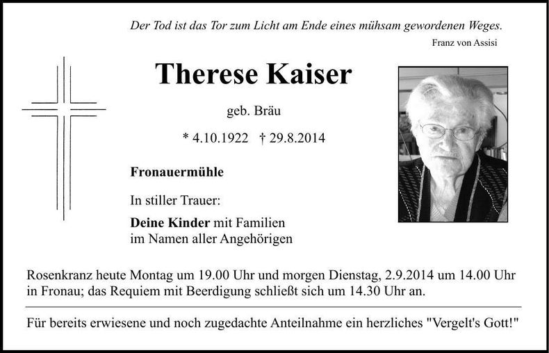 Traueranzeige Therese Kaiser