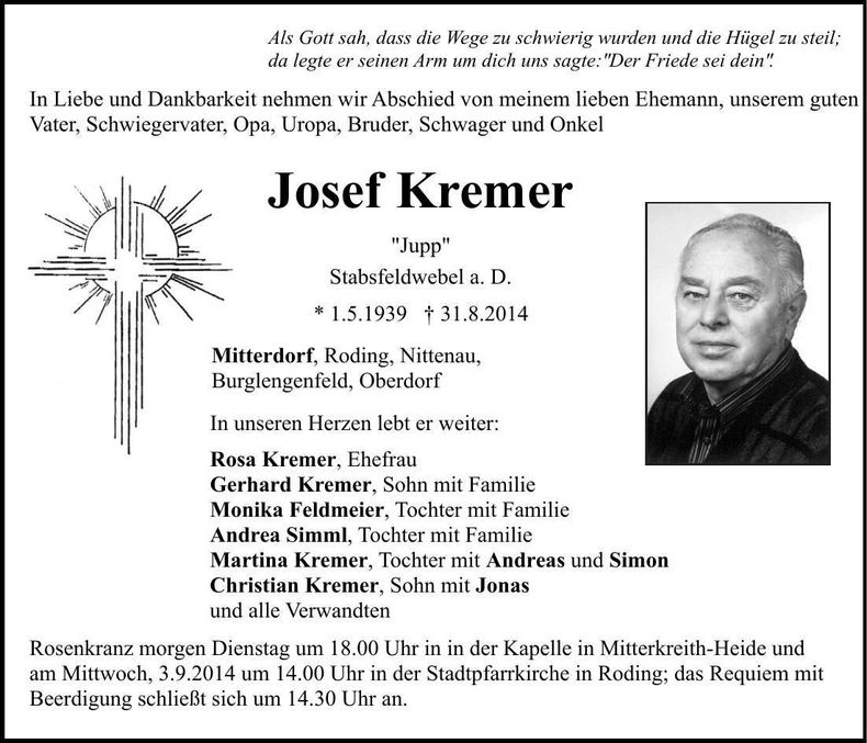 Traueranzeige Josef Kremer