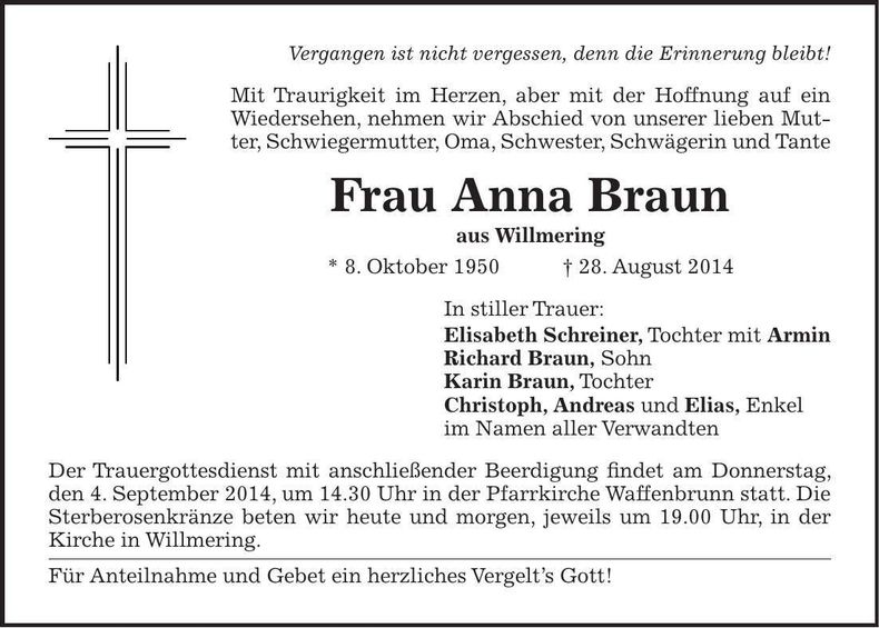 Traueranzeige Rosa Braun