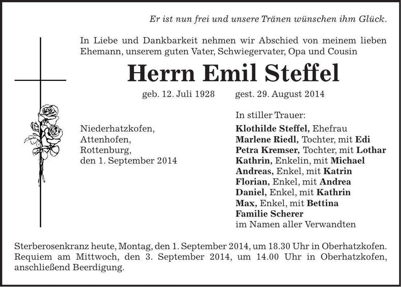 Traueranzeige Emil Steffel