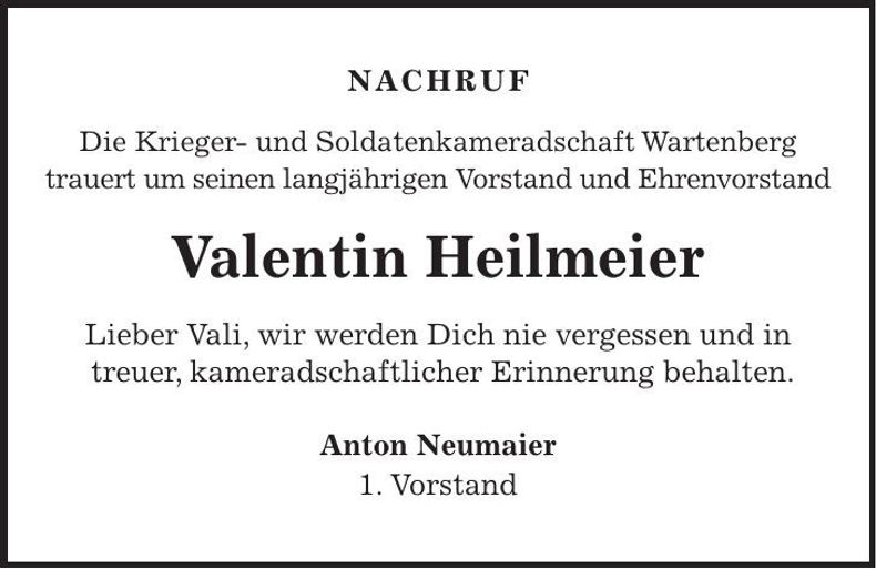 Traueranzeige Valentin Heilmeier