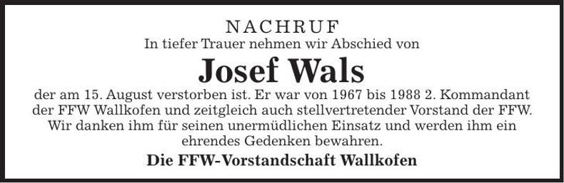 Traueranzeige Josef Wals