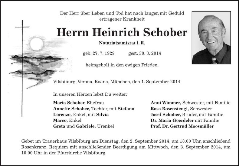 Traueranzeige Heinrich Schober