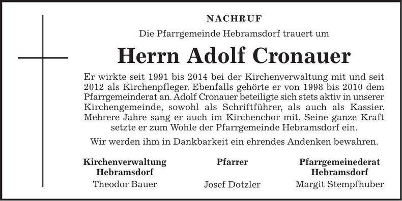 Traueranzeige Adolf Cronauer