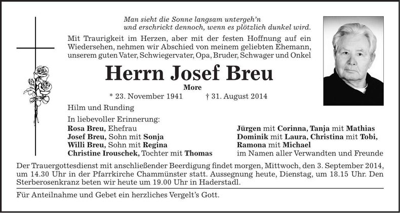 Traueranzeige Josef Breu