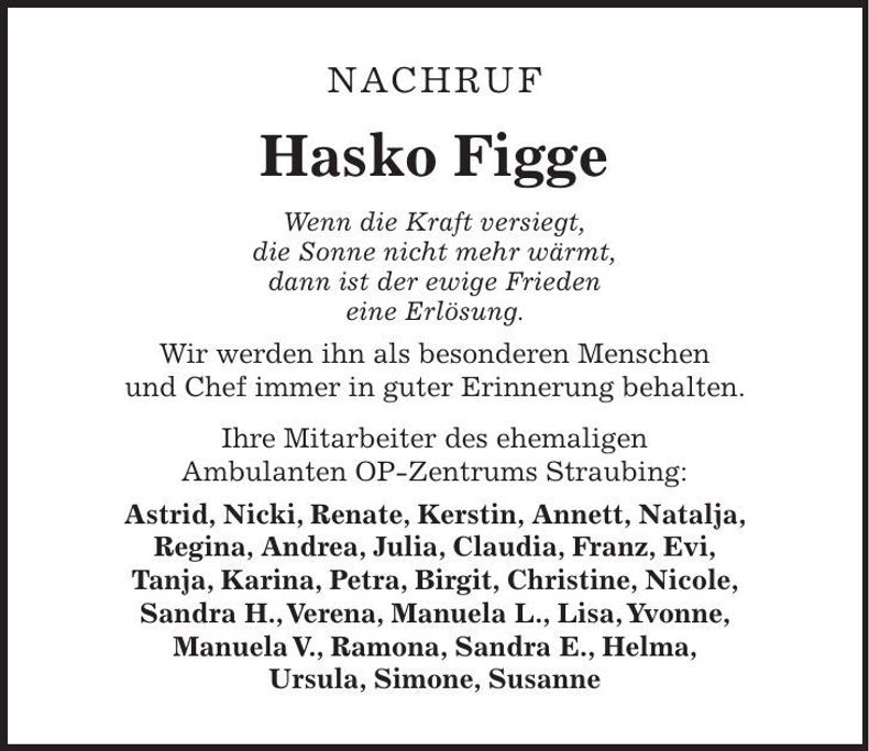 Traueranzeige Hasko Figge