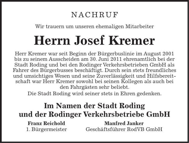 Traueranzeige Josef Kremer