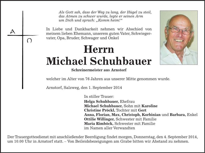 Traueranzeige Michael Schuhbauer